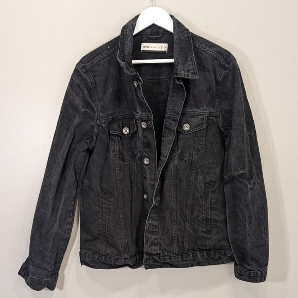 Koton Mens Denim Jacket Black Wash Trucker Grunge Gorpcore Classic Timeless Sz M